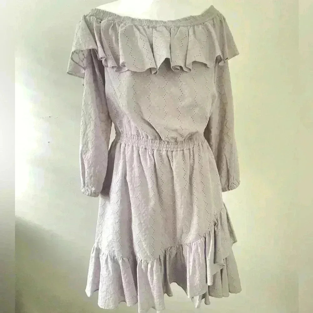 MICHAEL Michael Kors Womens Lavender Off The Shoulder Eyelet Dress Size L